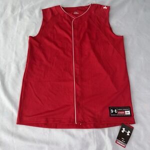 NWT Under Armour Heat Gear Sleeveless Button Up Red Baseball Jersey Men's Large